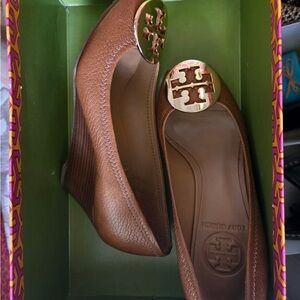 Tory Burch Brown Leather Wedges